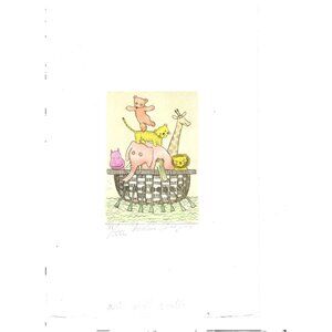 Christine Chagnoux Signed Ark 5 Animals Etched Hand Color Print FLAW